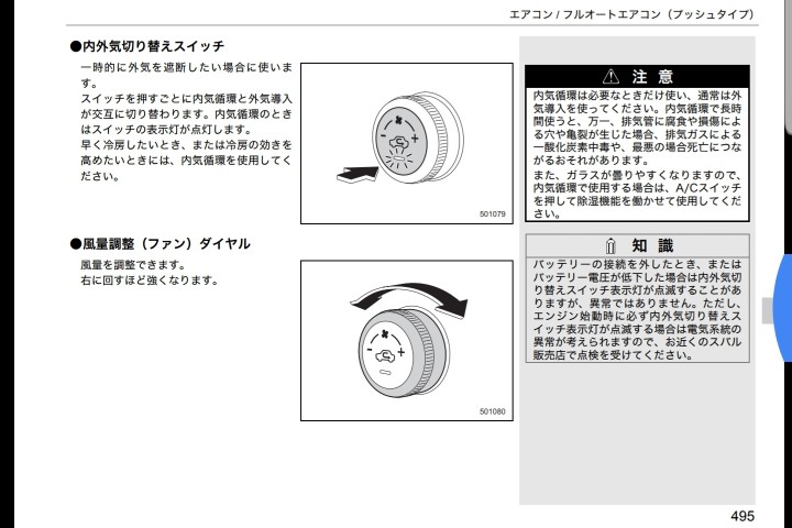 内外気切替スイッチの説明